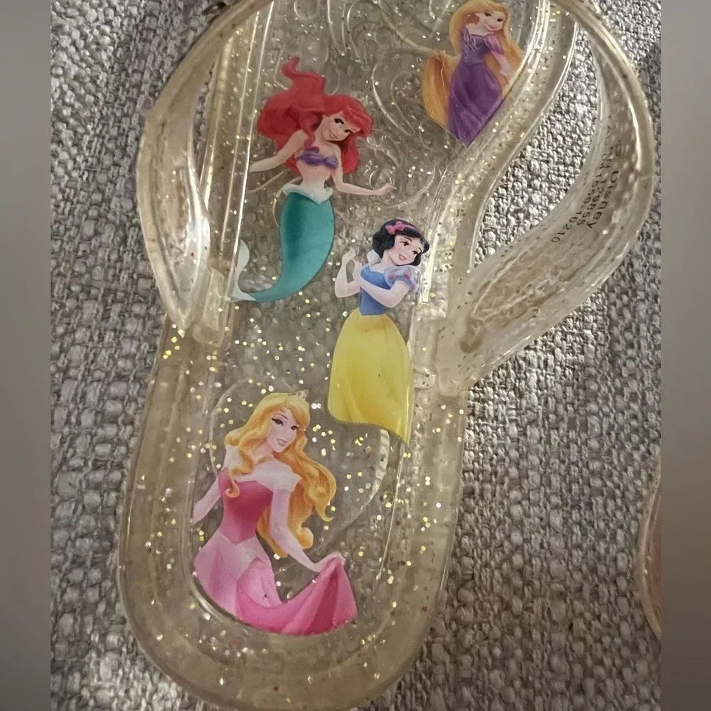 Disney Princess girls gold glitter & sequin jelly flip flops size 2